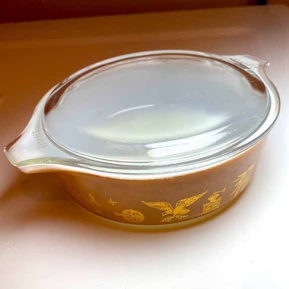 PYREX CASSEROLE BAKING Dish only EUC 6” x 1.5” 471 1 pt Early American Gold brow - Picture 8 of 8